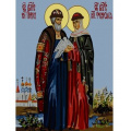 Фото товара - РисованиеПоДеревуПоНомерам Святые Петр и Феврония (30*40см, 23 цвета) AWD3045, (Рыжий кот)