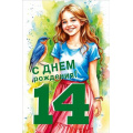 Фото товара - 70000812 С Днем рождения! 14 лет (открытка, текст, блестки, детская), (МирПоздр)