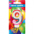 Фото товара - Свеча в торт "С Днем рождения" (8см) цифра "9" CC-110188-HB3, (Shantou City Daxiang Plastic Toy Products Co., Ltd)