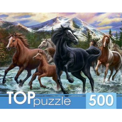 Большое фото товара - ПазлыTOPpuzzle 500 дет. Табун лошадей в горах ХТП500-6812, (Рыжий кот), 11-161921. Вариант №1