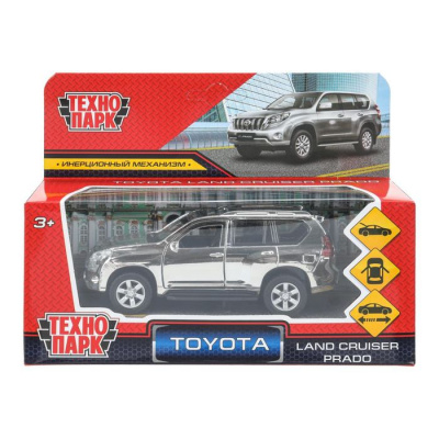 Большое фото товара - Модель Инерционная Технопарк Toyota Land Cruiser Prado (12см, металл, открываются двери, хром серебристый, в коробке, от 3 лет) PRADO-SL-CH-WOD/PRADO-SL-CH-WOD, (Huada Toy Co.,Ltd), 11-162476. Вариант №1