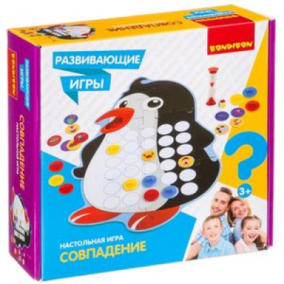 Большое фото товара - РазвивающиеИгрыBondibon Совпадение (игровое поле, фишки, песочные часы, игральная кость, колпачки) (в коробке) (от 3 лет) ВВ4170, (BONDIBON CREATURES CO.,LTD), 11-178594. Вариант №1