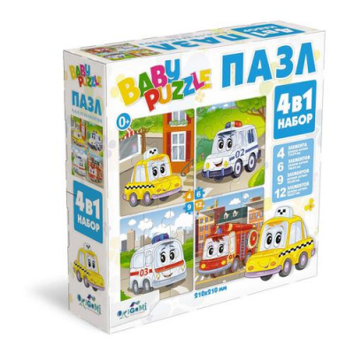 Большое фото товара - ПазлBabyPuzzle 4 дет., 6 дет., 9 дет., 12 дет. Транспорт (4в1) 05780, (ООО "Оригами"), 11-182067. Вариант №1