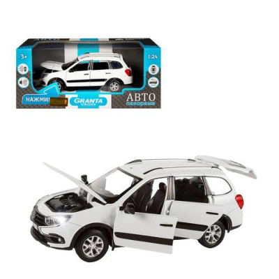 Большое фото товара - Модель Инерционная Автопанорама 1:24 LADA GRANTA CROSS (металл, свет, звук, открываются двери, капот, багажник, белая) (в коробке) (с 3 лет) JB1251203, (Chengzhen International Limited), 11-195533. Вариант №1