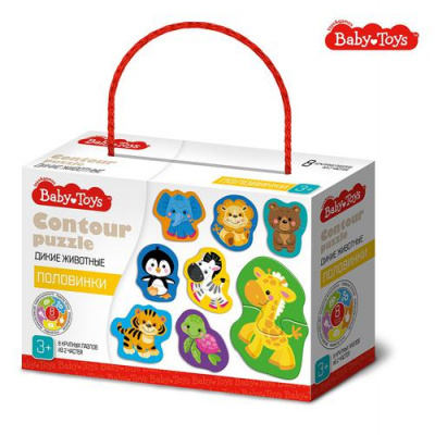 Большое фото товара - Пазлы Половинки. Дикие животные (Baby toys, контурные) 04121, (ООО "Десятое королевство"), 11-199335. Вариант №1