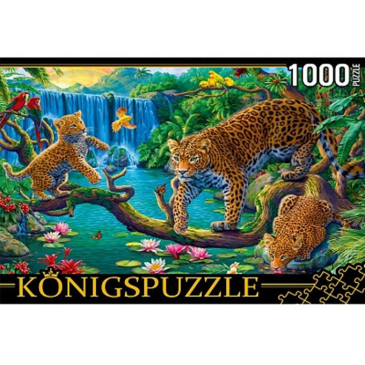 Большое фото товара - ПазлыKONIGSPUZZLE 1000 дет. Леопарды у водопада ФK1000-6634, (Рыжий кот), 11-201302. Вариант №1