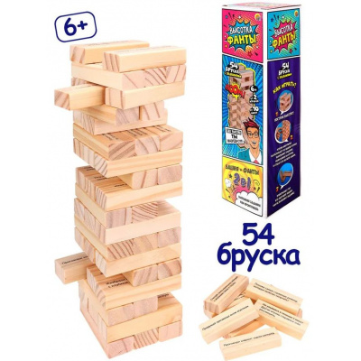 Большое фото товара - Логическая Игра Башня. Высотка. Фанты (54 деревянных бруска, в коробке, от 6 лет) ИН-3287, (Рыжий кот), 11-205276. Вариант №1