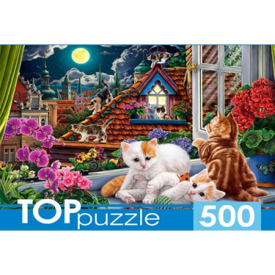 Большое фото товара - ПазлыTOPpuzzle 500 дет. Котята на крыше П500-0734, (Рыжий кот), 11-214860. Вариант №1