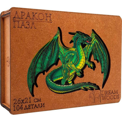 Большое фото товара - ПазлФигурный 104 дет. DREAM WOODS. Дракон зеленый (дерево, в футляре) P-015G, (ООО "ЭГУЛИС"), 11-219726. Вариант №1