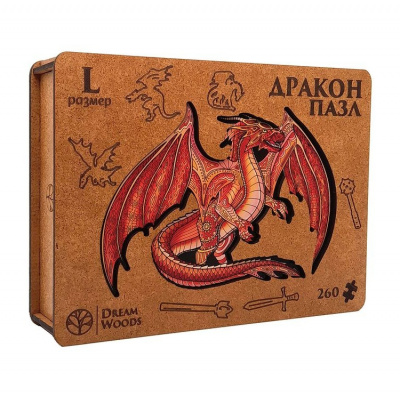Большое фото товара - ПазлФигурный 260 дет. DREAM WOODS. Дракон красный (дерево, в футляре)  L-003R, (ООО "ЭГУЛИС"), 11-219738. Вариант №1