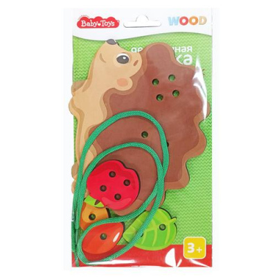 Большое фото товара - Шнуровка Baby Toys Ежик (дерево, в пакете, от 3 лет) 05128, (ООО "Десятое королевство"), 11-221568. Вариант №1