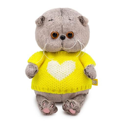 Большое фото товара - Budi Basa Мягкая Игрушка Кот Басик BABY в свитере с сердцем (20см, в подарочной коробке) BB-133, (ООО "МПП"), 11-222519. Вариант №1