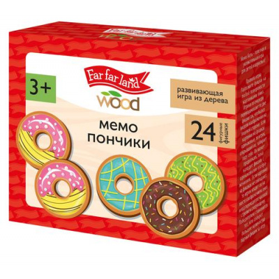 Большое фото товара - Настольная Игра Far far land Wood. Мемо Пончики (24 деревянные фишки, в коробке, от 3 лет) 05572, (ООО "Десятое королевство"), 11-231937. Вариант №1