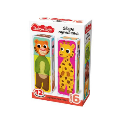 Большое фото товара - Кубики Baby Toys 6шт. Зверопутаница (в коробке, от 3 лет) 05830, (ООО "Десятое королевство"), 11-234607. Вариант №1