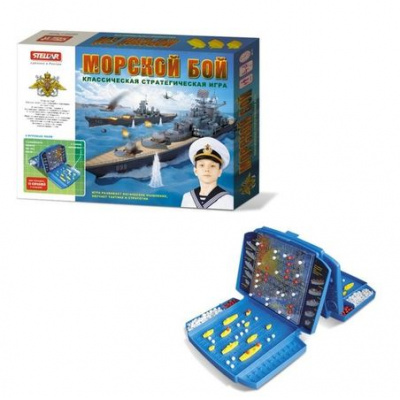 Большое фото товара - Настольная Игра Морской бой (2 игровых поля с экраном, корабли, фишки, в коробке, от 6 лет) 01121, (Стеллар), 11-35016. Вариант №1