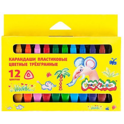 Большое фото товара - Карандаши восковые 12цв трехгранные 3+ КПКМ12 Каляка-Маляка, 12-100211. Вариант №1