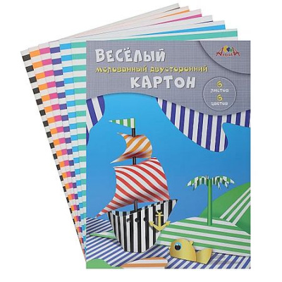 Большое фото товара - Набор цветного картона двустороннего А4 6л 6цв (веселый) "Полоски"  С0151-01 АппликА, 12-10154. Вариант №1
