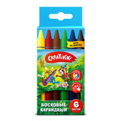 Большое фото товара - Карандаши восковые  6цв КВ06КР Creativiki, 12-105249. Вариант №1