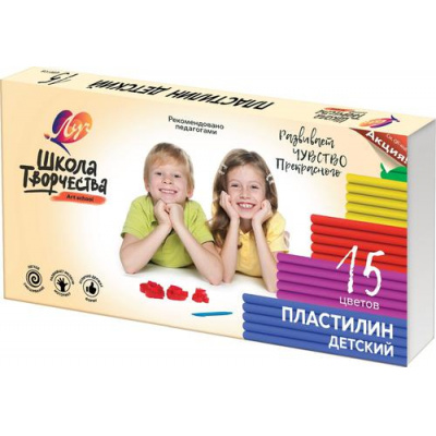 Большое фото товара - Пластилин  15цв 300 гр. "ШКОЛА ТВОРЧЕСТВА" со стеком 29С 1764-08 Луч, 12-133418. Вариант №1