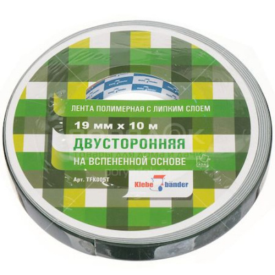 Большое фото товара - Клейкая лента двусторонняя на вспененой основе "зеркальная" 19 мм х 10 м TFK005T Klebebander, 12-138079. Вариант №1