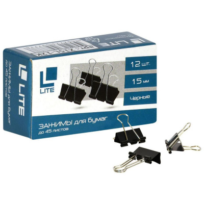 Большое фото товара - Зажим для бумаг 15 мм черный Z15L-12K LITE, 12-141043. Вариант №1