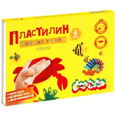 Большое фото товара - Пластилин   6цв 90 гр. со стеком 3+ ПКМ06-П Каляка-Маляка, 12-153544. Вариант №1