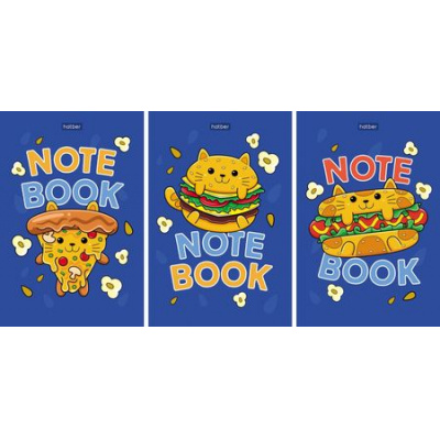 Большое фото товара - Блокнот А6  40л клетка на склейке "Кошки-Фаст-фуд/Cats-Fast food" (077046) Хатбер, 12-164379. Вариант №1