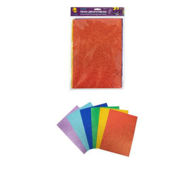 Большое фото товара - Набор фоамирана/пластичной замши А4 6л 6цв DPK-01 №01 ассорти с блестками  Лео, 12-165283. Вариант №1