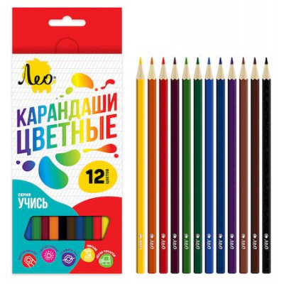 Большое фото товара - Карандаши 12цв "Учись" LNSCP-12 Лео, 12-171530. Вариант №1