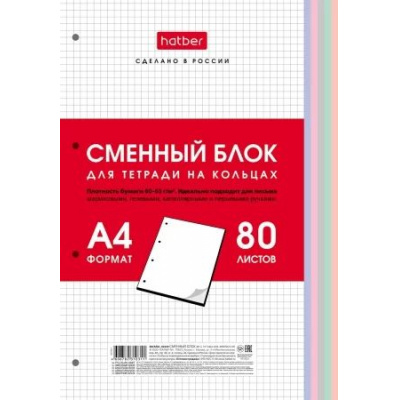 Большое фото товара - Сменный блок для тетради А4 80л Универсальная перфорация Многоцветный срез (079004) 28950 Хатбер, 12-178291. Вариант №1