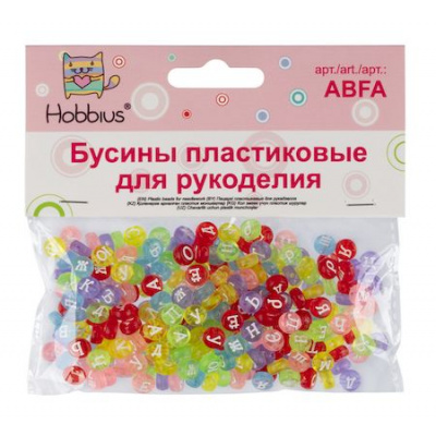 Большое фото товара - Бусины пластик ABFA 4х7мм 50 г. №03 цветные/прозрачные "русский алфавит" Hobbius, 12-181192. Вариант №1