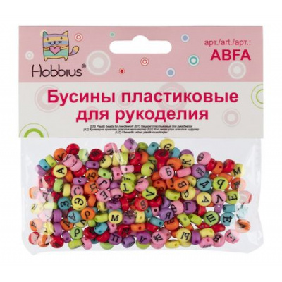 Большое фото товара - Бусины пластик ABFA 4х7мм 50 г. №02 черные с цветными буквами "русский алфавит" Hobbius, 12-181215. Вариант №1