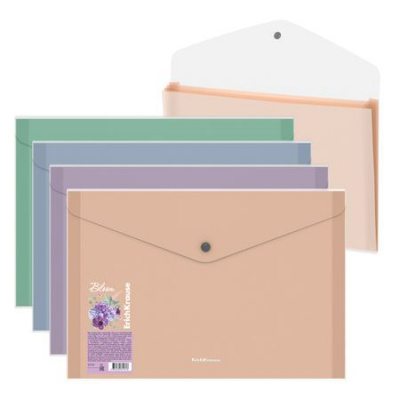 Большое фото товара - Папка  4 отд. на кнопке А4 61161 "Цветущая нежность" текстура песок прозрачная, ассорти ErichKrause, 12-184740. Вариант №1