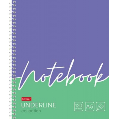 Большое фото товара - Тетрадь 120л клетка на спирали твердая обложка "Underline" (080554) 28279 Хатбер, 12-185428. Вариант №1