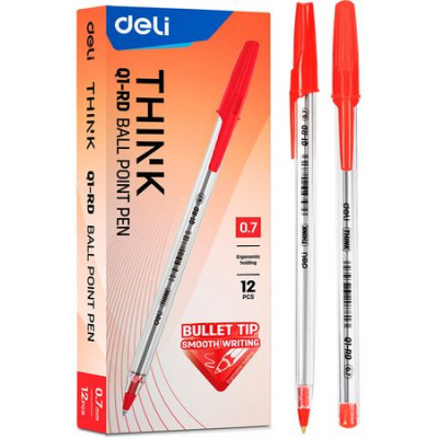 Большое фото товара - Ручка шариковая 0.7 мм Think EQ1-RD красная  (1801164) Deli, 12-186235. Вариант №1