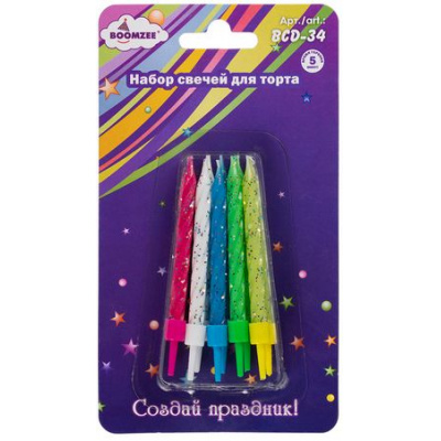 Большое фото товара - Свечи для торта 10 шт. ассорти с блестками BCD-34 BOOMZEE, 12-187907. Вариант №1