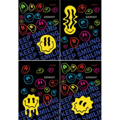 Большое фото товара - Блокнот А6 24л клетка "БЕЗУМНАЯ УЛЫБКА/CRAZY SMILEY" Б24-6253 Проф-Пресс, 12-188013. Вариант №1