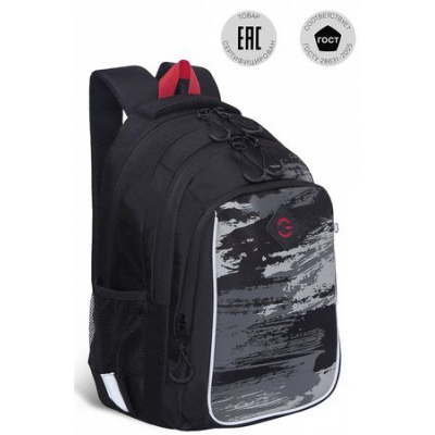 Большое фото товара - Рюкзак школьный RB-252-3/1 черный - серый 27х40х20 см GRIZZLY, 12-189225. Вариант №1