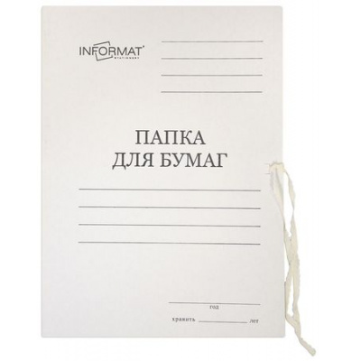 Большое фото товара - Папка для бумаг с завязками 280г/кв.м мелованная белая LP9128W inФОРМАТ, 12-190772. Вариант №1