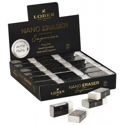 Большое фото товара - Ластик "NANO SUPERIOR" ПВХ белый, "антипыль" карт. держатель 40х20х11 мм LXESNNR-SP LOREX, 12-191533. Вариант №1
