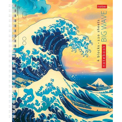 Большое фото товара - Тетрадь 120л клетка на спирали 3 цв. разделителя "Big wave" (088427) 32197 Хатбер, 12-194362. Вариант №1