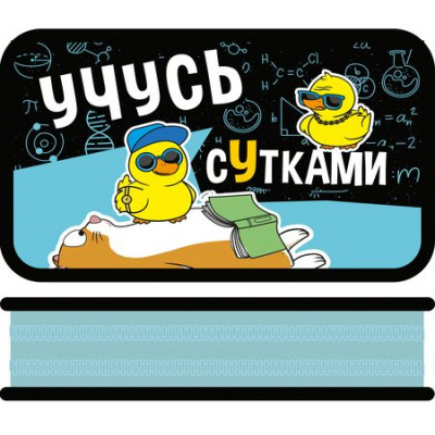 Большое фото товара - Пенал 4-х ств. 190х105 мм ПО-090 "УЧУСЬ СУТКАМИ" большой, тканевый торец Пчелка, 12-195978. Вариант №1