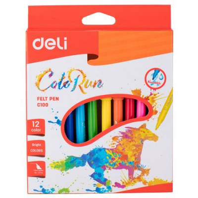 Большое фото товара - Фломастеры 12цв "ЦВЕТНЫЕ/ColoRun" EC10000 (1006030) Deli, 12-199477. Вариант №1