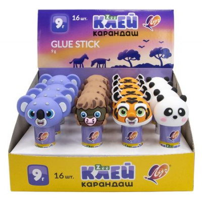 Большое фото товара - Клей-карандаш  9 гр ПВП (PVP) 34C 2258-08 "ЗООПАРК/ZOO" с фигурной крышкой Луч, 12-201795. Вариант №1