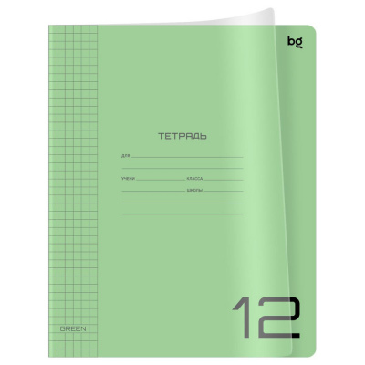 Большое фото товара - Тетрадь  12л клетка с пластиковой обложкой "UniTone. Green" Т5ск12_пл 08899 BG, 12-204445. Вариант №1
