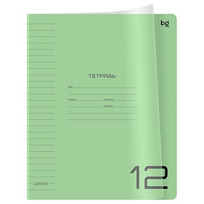 Большое фото товара - Тетрадь  12л линия с пластиковой обложкой "UniTone. Green" Т5ск12_пл 08906 BG, 12-204447. Вариант №1