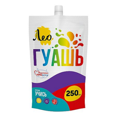 Большое фото товара - Гуашь 250 мл фиолетовая(violet) 409 "Учись" Группа 4 дой-пак с штуцером LGD-250 Лео, 12-205011. Вариант №1