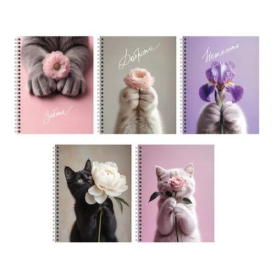 Большое фото товара - Тетрадь  96л клетка на спирали "Котики и Цветы/Cat&Flowers" ТС2Л969679 Listoff, 12-205520. Вариант №1