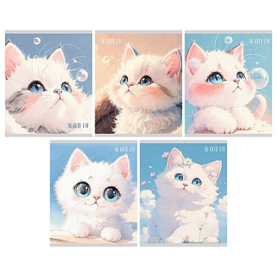 Большое фото товара - Тетрадь  48л клетка "Милый пушистый/Cute Fluffy" мат.лам с эффектом мокрый шелк ТК489656 Listoff, 12-208010. Вариант №1