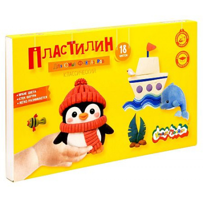 Большое фото товара - Пластилин  18цв 270 гр. ДЛЯ ЮНЫХ ФАНТАЗЁРОВ со стеком ПКМ18-ПК Каляка-Маляка, 12-214016. Вариант №1
